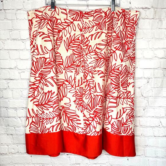 Lane Bryant Wms 24 Linen Blend Botanical Print Flare Skirt Colorblock Border Hem - Picture 1 of 8